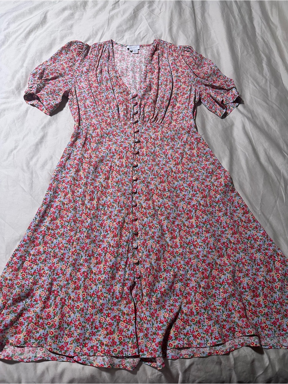Feminine Pink Floral Button-Front Midi Dress